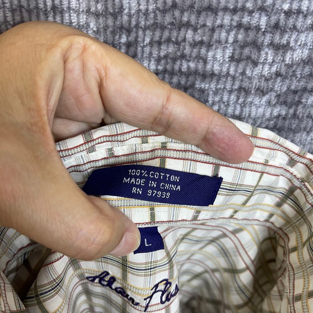 Allan Flusser Mens Button Up Long Sleeve Green Checkered Shirt Chest Pocket Sz L - Picture 7 of 7
